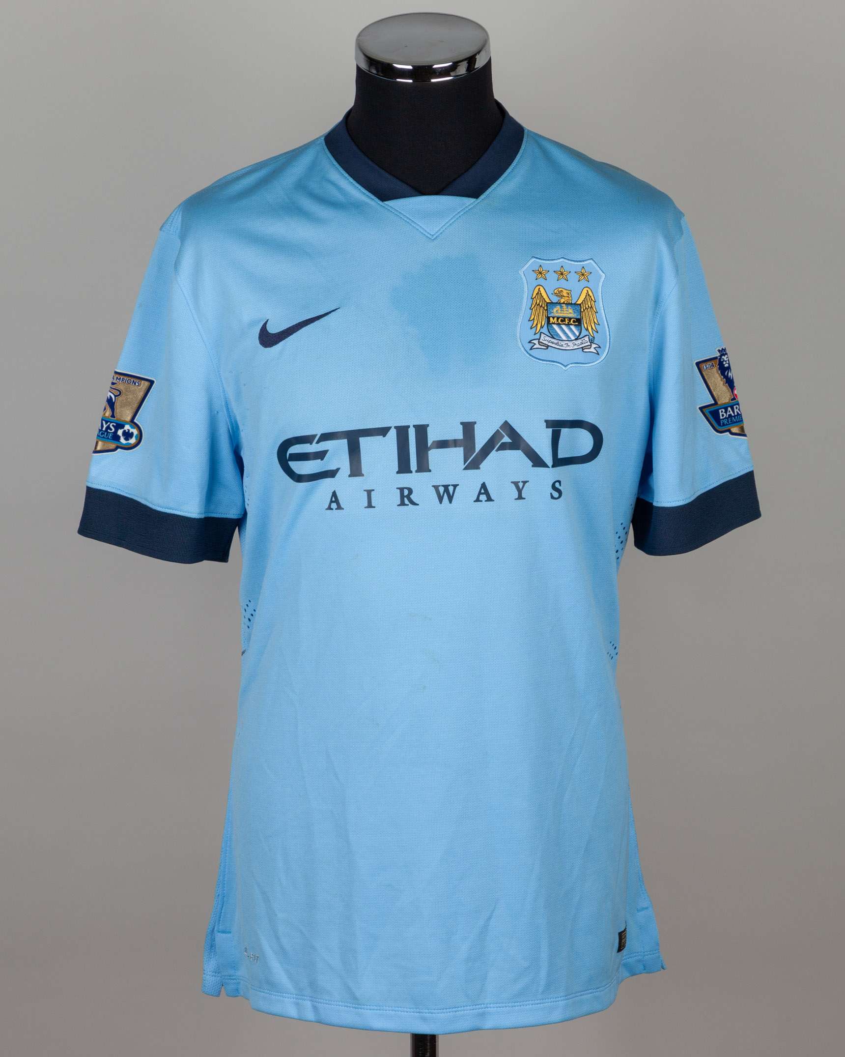 Yaya Toure sky-blue No.42 Manchester City match worn short-sleeved shirt, 2014-15