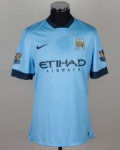 Yaya Toure sky-blue No.42 Manchester City match worn short-sleeved shirt, 2014-15