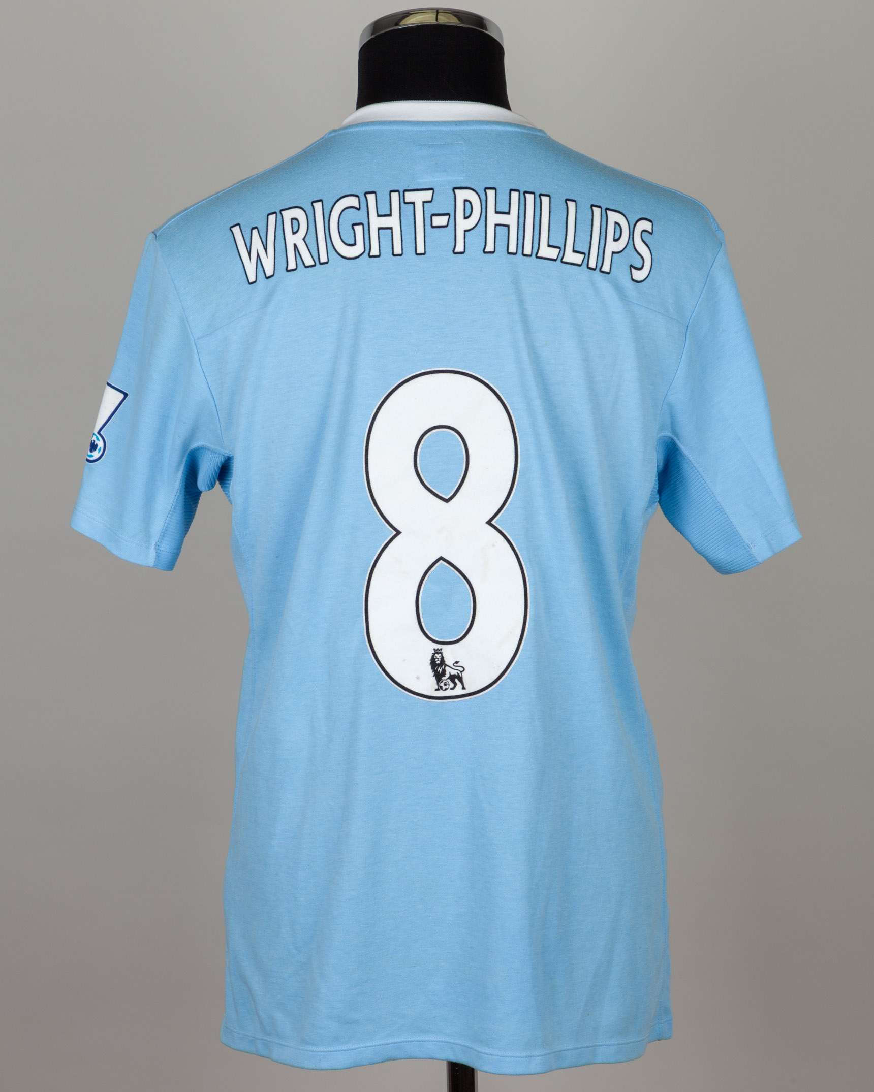 Shaun Wright-Phillips sky-blue No.8 Manchester City match worn short-sleeved shirt, 2009 - Image 2 of 5