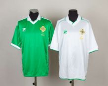 Sammy McIlroy two Northern Ireland match issued shirts
