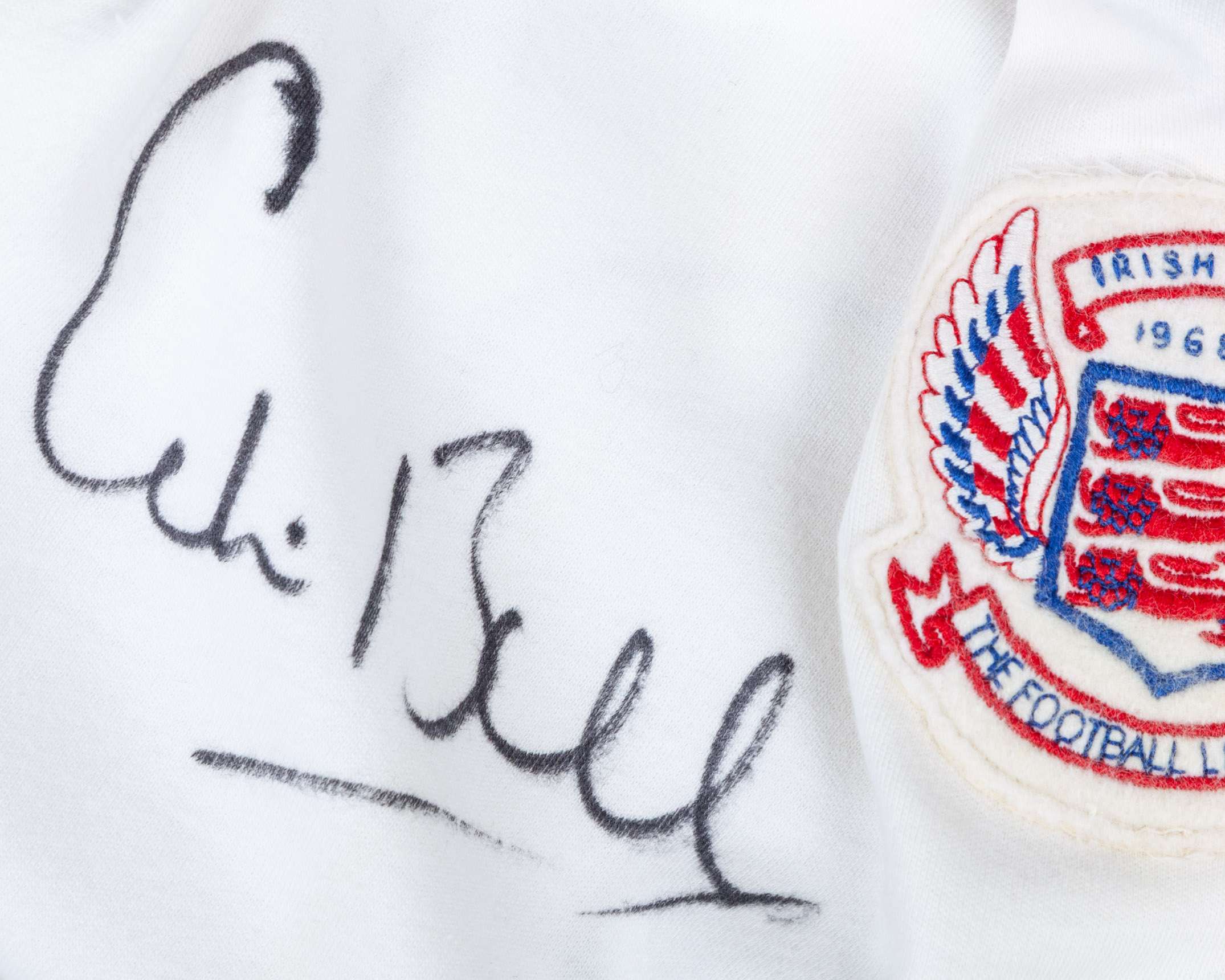 Colin Bell white No.8 Football League match worn long-sleeved shirt, 1968 - Image 3 of 4