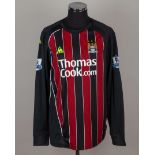 Michael Ball maroon and black No. 3 Manchester City match issued long-sleeved shirt, 2007-08