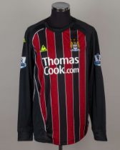 Michael Ball maroon and black No. 3 Manchester City match issued long-sleeved shirt, 2007-08