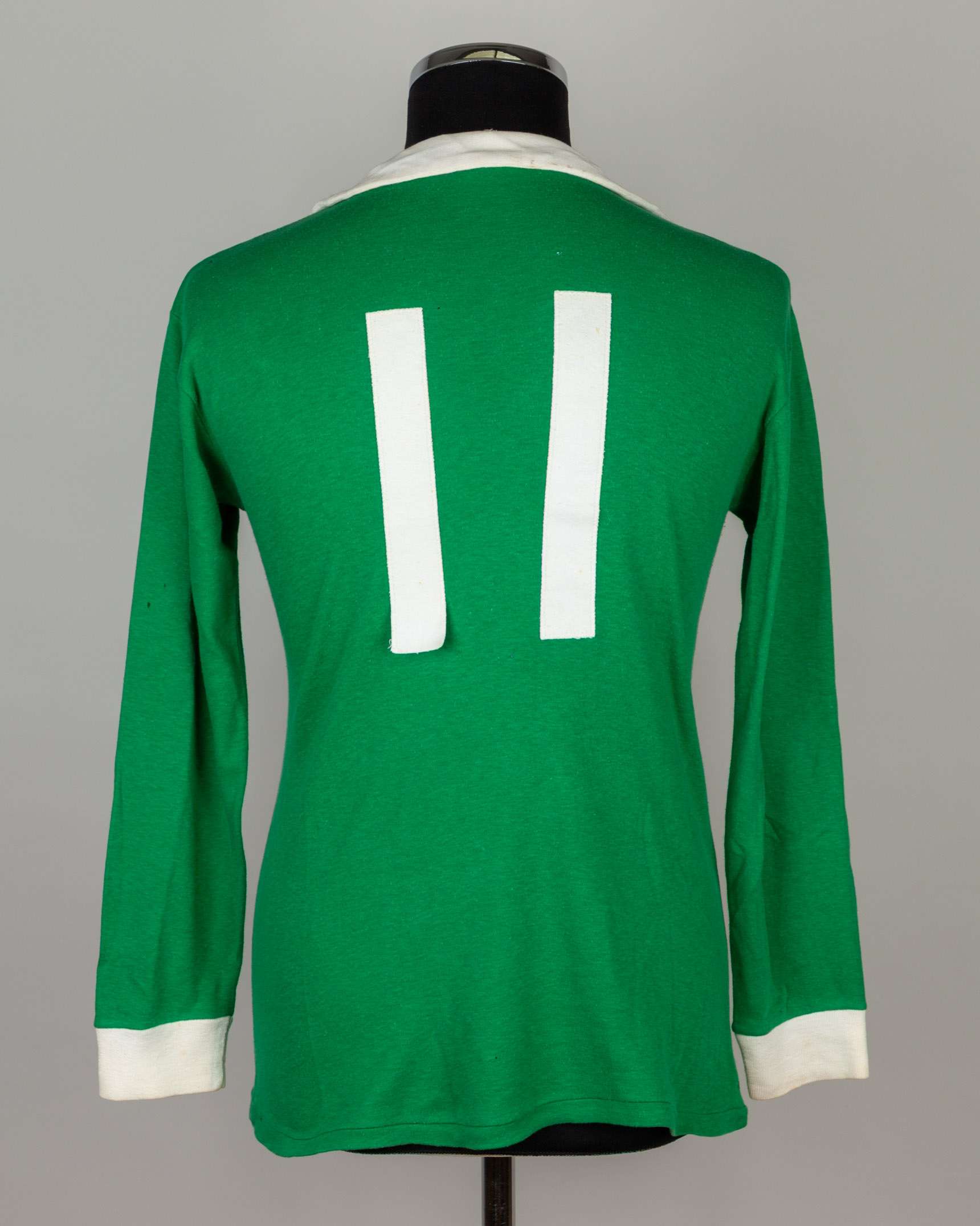 George Best green and white No.11 Northern Ireland match worn long-sleeved shirt, 1976 - Image 2 of 4