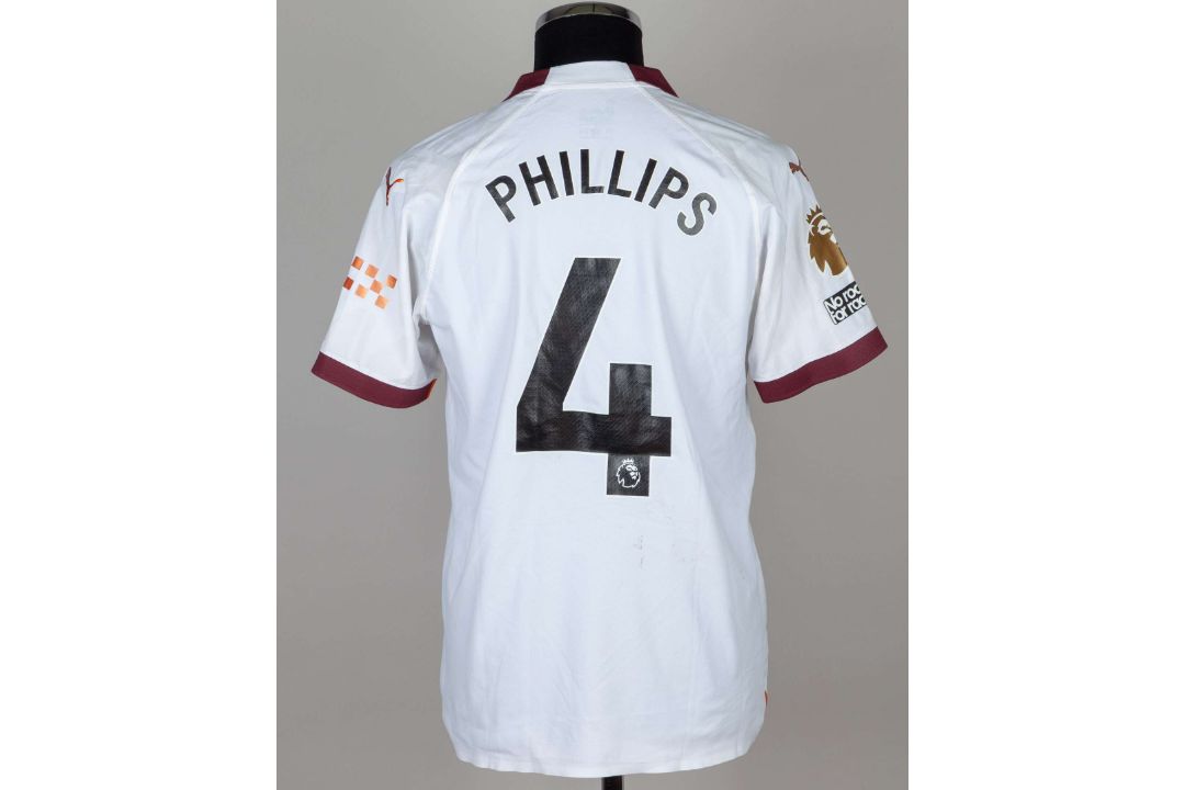 Kalvin Phillips white and maroon No.4 Manchester City match prepared shirt, 2023 - Image 2 of 4