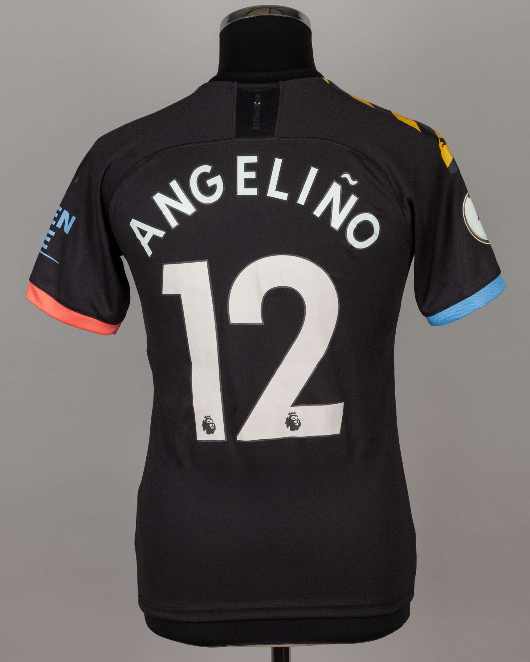 Angelino black and yellow No.12 Manchester City v. Burnley match worn shirt, 2019 - Image 2 of 5