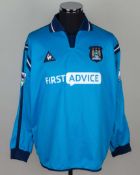Nicolas Anelka blue and white No.39 Manchester City worn long-sleeved shirt, 2002