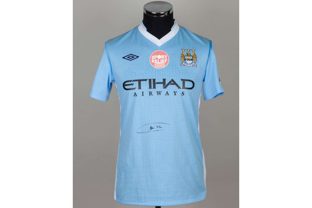 Gael Clichy sky-blue No.22 Manchester City match worn short-sleeved shirt, 2011-12 - Image 1 of 6
