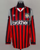 Nicky Sumberbee black and red No.16 Manchester City match worn long-sleeved shirt, 1995-96