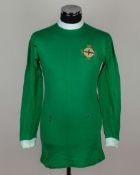 Sammy McIlroy green No.10 Northern Ireland v. Spain match worn debut long-sleeved shirt, 1972