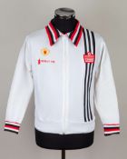 Sammy McIlroy white, black and red Manchester United 1976 F.A.Cup training top