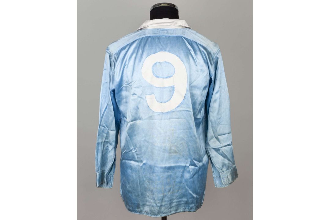 Billy Sowden rare sky-blue and white No.9 Manchester City match worn shirt, 1953 - Image 2 of 4