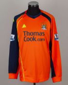 Michael Ball orange and blue No.3 Manchester City match worn long-sleeved shirt, 2008-09