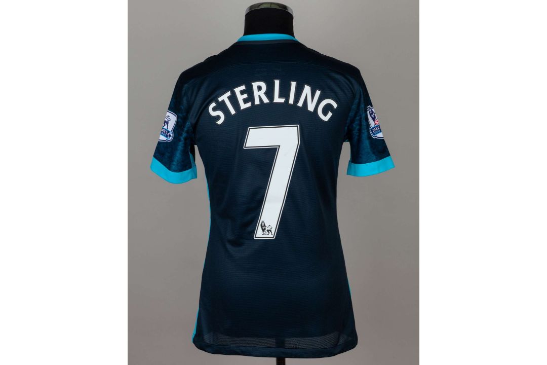 Raheem Sterling blue No.7 Manchester City match worn short-sleeved shirt, 2016 - Image 2 of 5