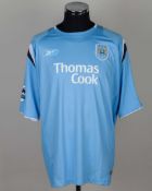Sylvain Distin sky-blue and white Manchester City match worn short-sleeved shirt, 2004-06