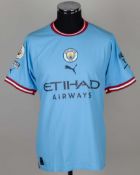 Erling Haaland sky-blue No.9 Manchester City match worn short-sleeved shirt, 2022-23