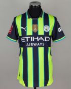 Oscar Bobb yellow and blue No.52 match issued short-sleeved shirt, 2025