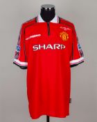 Denis Irwin red and white No.3 Manchester United F.A.Cup Final match issued shirt, 1999