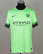 Tosin Adarabioyo green and black No.53 Manchester City match worn short-sleeved shirt, 2016