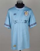 Carl Shutt sky-blue No.28 Manchester City match worn short-sleeved shirt, 1993-94