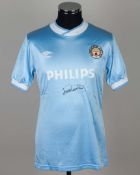 Sky-blue and white No.9 Manchester City match worn short-sleeved shirt, 1985-87