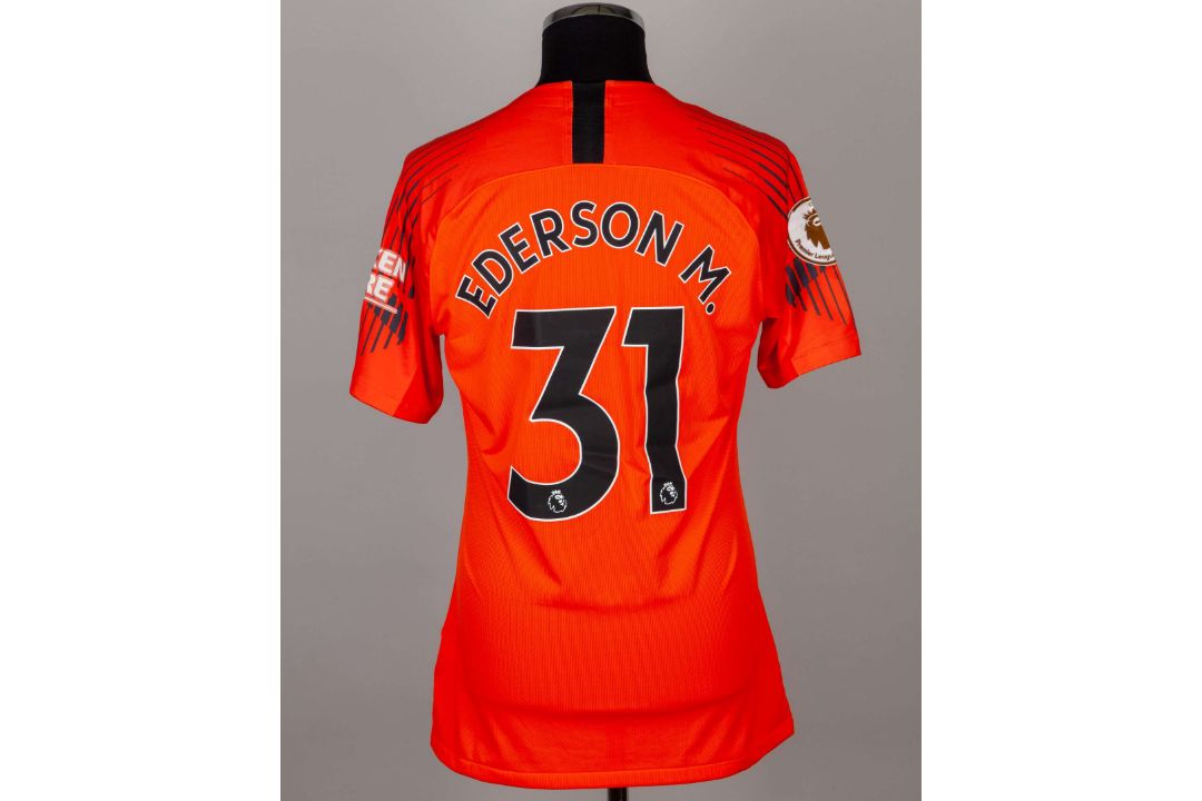 Ederson orange and black No.31 Manchester City match worn short-sleeved shirt, 2019 - Image 2 of 5