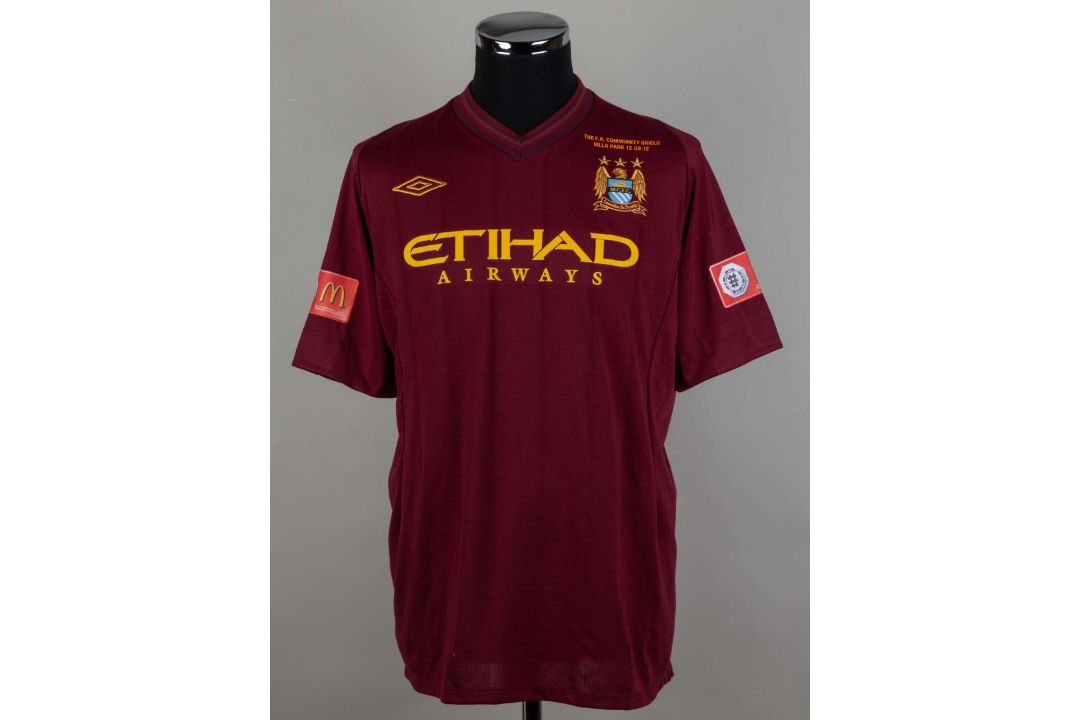 Micah Richards burgundy No.2 Manchester City v. Chelsea, match issued shirt, 2012 - Image 1 of 5
