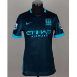 Raheem Sterling blue No.7 Manchester City match worn short-sleeved shirt, 2016