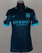 Raheem Sterling blue No.7 Manchester City match worn short-sleeved shirt, 2016