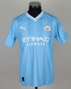 Julian Alvarez sky-blue and white No.19 Manchester City match issued shirt, 2024
