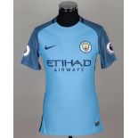 Raheem Sterling sky-blue No.7 Manchester City v. Hull City match worn shirt, 2016