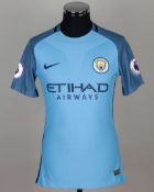 Raheem Sterling sky-blue No.7 Manchester City v. Hull City match worn shirt, 2016