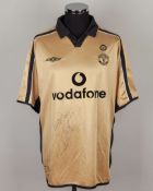 Andy Cole gold and black No.9 Manchester United autographed short-sleeved shirt, 2001-02