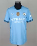 Erling Haaland sky-blue No.9 Manchester City match issued short-sleeved shirt, 2024-25