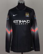 Joe Hart black and pink No.1 Manchester City match issued goalkeepers shirt, 2015