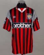 Paul Walsh black and red No.8 Manchester City match worn short-sleeved shirt, 1995-96