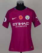Kevin De Bruyne purple No.17 Manchester City match worn short-sleeved shirt, 2017