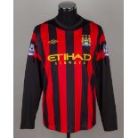 Joleon Lescott black and red No.6 Manchester City match worn long-sleeved shirt, 2011