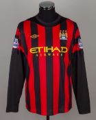 Joleon Lescott black and red No.6 Manchester City match worn long-sleeved shirt, 2011