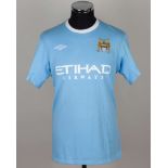 Shaun Wright-Phillips sky-blue No.8 Manchester City match worn short-sleeved shirt, 2009
