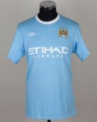 Shaun Wright-Phillips sky-blue No.8 Manchester City match worn short-sleeved shirt, 2009
