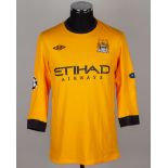 Joe Hart orange No.25 Manchester City v. Bayern Munich match worn goalkeepers shirt, 2011