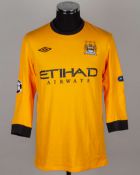 Joe Hart orange No.25 Manchester City v. Bayern Munich match worn goalkeepers shirt, 2011