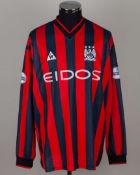 Richard Edghill black and red No.3 Manchester City match worn long-sleeved shirt, 2001-02