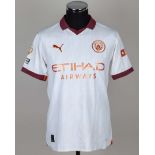 Kalvin Phillips white and maroon No.4 Manchester City match prepared shirt, 2023