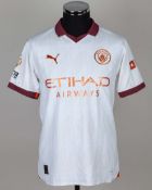 Kalvin Phillips white and maroon No.4 Manchester City match prepared shirt, 2023