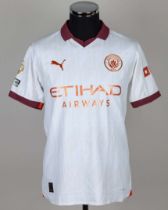 Kalvin Phillips white and maroon No.4 Manchester City match prepared shirt, 2023