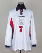 David Beckham white No.7 England 1998 World Cup issued long-sleeved shirt