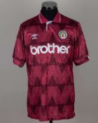 Neil Pointon maroon No.3 Manchester City match worn short-sleeved shirt, 1991