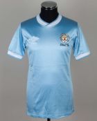 Clive Wilson sky-blue and white No.10 Paul Power Testimonial short-sleeved shirt, 1986